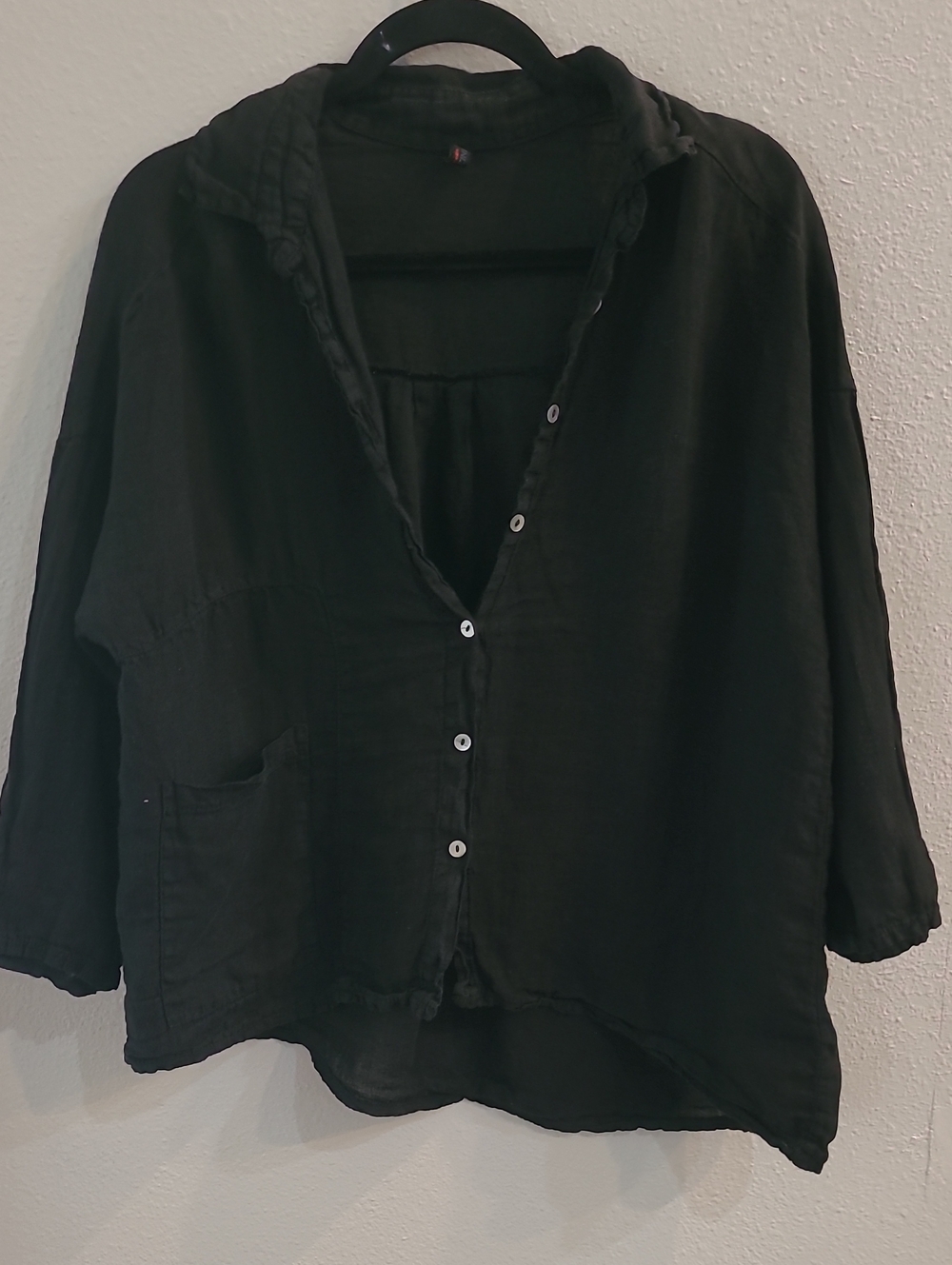 Inizio Made In Italy 100% Linen Black Women's Button-Front Hooded Shirt L